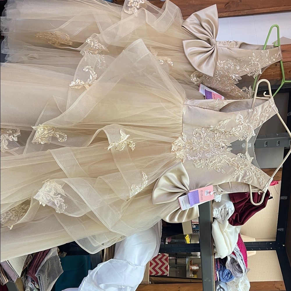 JJs House Cream and Gold Kids Formal Dress